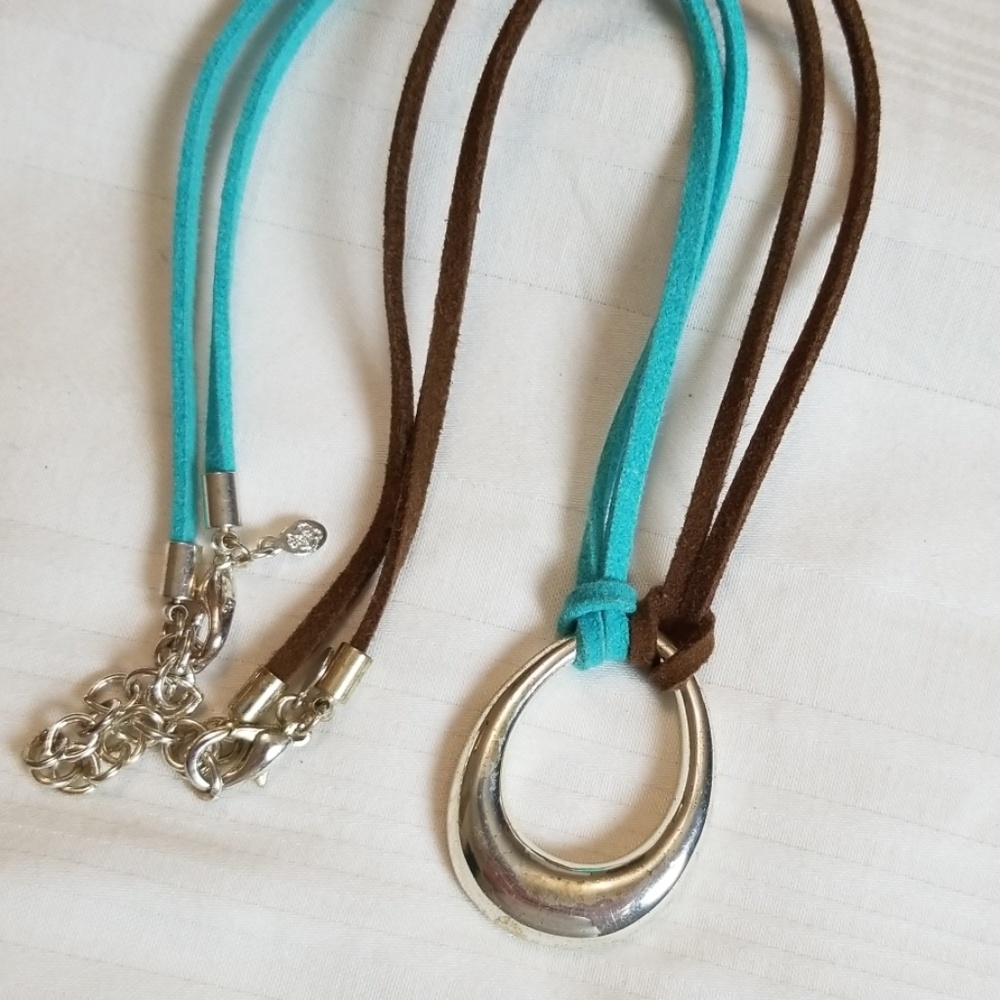 Premier Designs Silver Hoop Leather Interchangeable Necklace